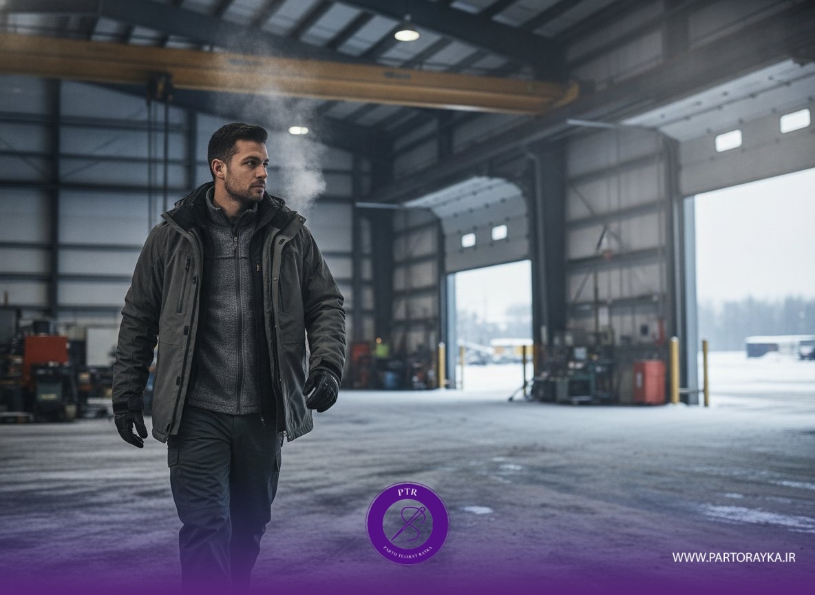 winter-layering-three-layer-system-01 نمودار اصول لایهبندی سهگانه لباس کار زمستانی شامل لایه پایه رطوبتگیر، لایه میانی عایق و لایه بیرونی ضدباد و ضدآب